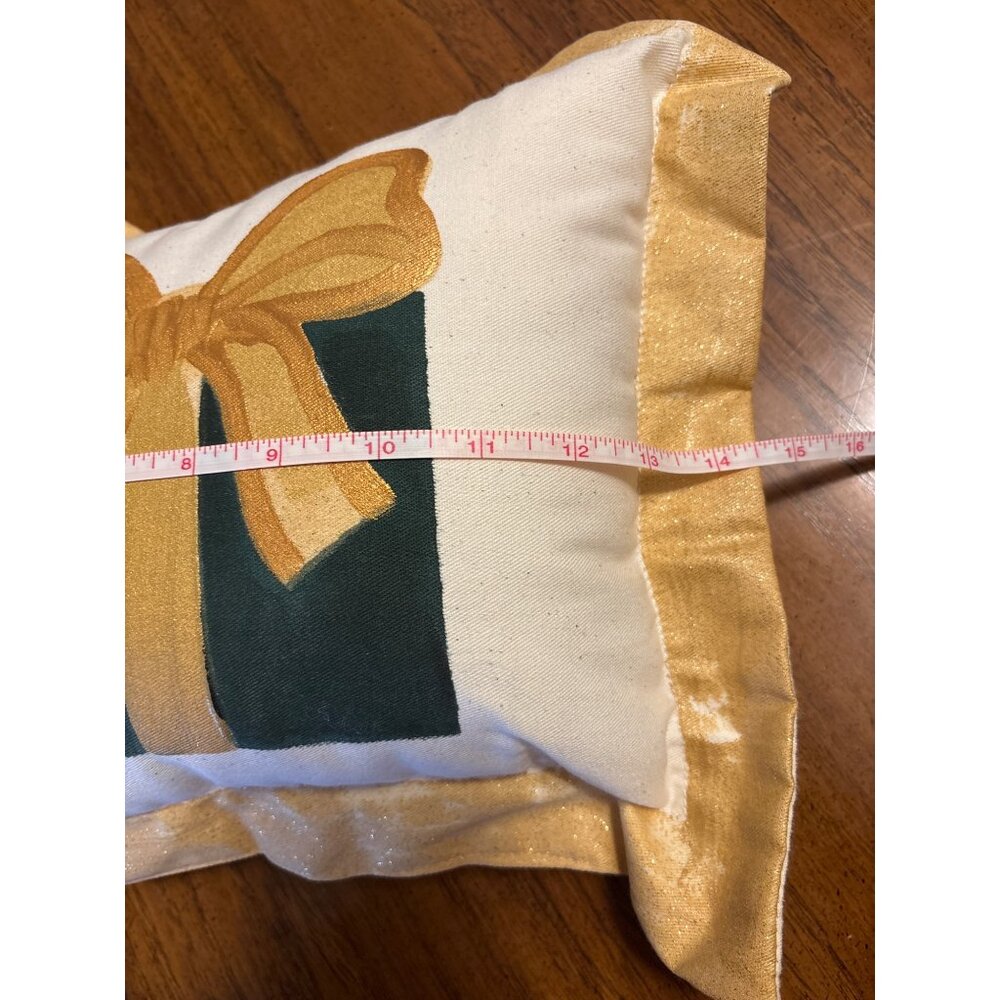 Decorative Throw‎ Pillow With Gold Ribbon Design & Glittered Ruffle Trim - Picture 2 of 3